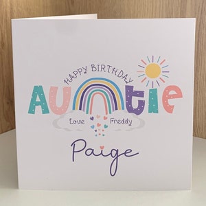 Auntie birthday/ Rainbow and sunshine print/ colourful cute Auntie card/ Happy birthday Auntie