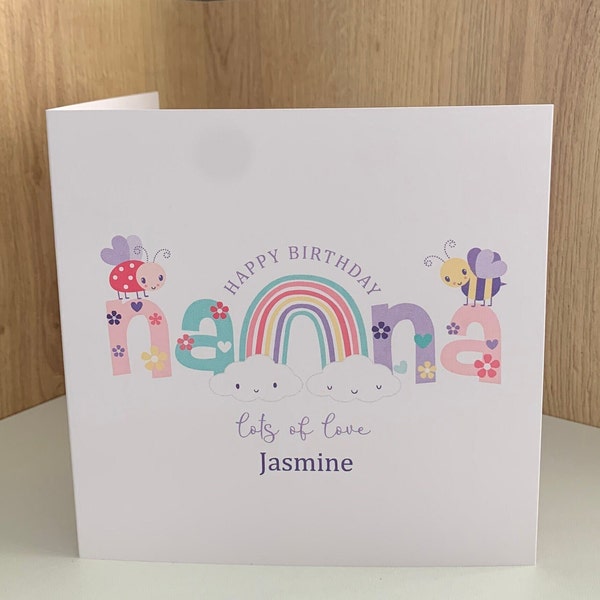 Nanna birthday card with rainbow print design, personalised