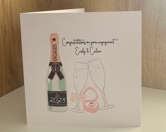 Personalised engagement card/ champagne/ engagement ring/ printed card