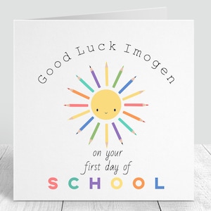 Carte de rentrée personnalisée avec nom, rayon de soleil et impression au crayon