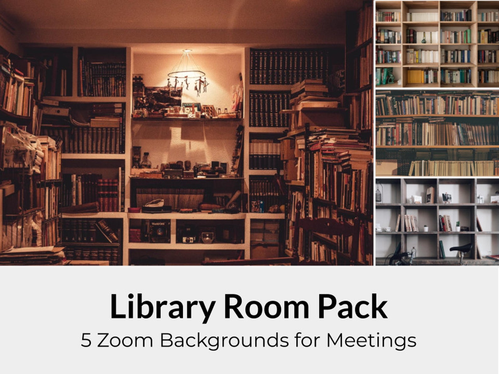 Library Room Zoom Background Pack, Instant Download, Virtual Background