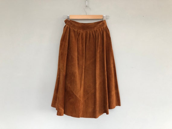 Vintage Caramel Suede Leather Midi Skirt