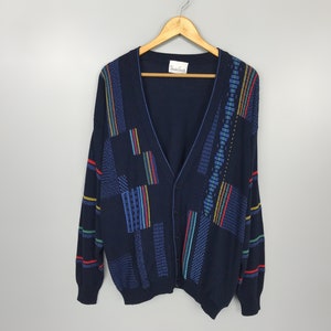 Vintage RENATO CAVALLI Multicolor Knit Cardigan Coogi-Style Grandpa Sweater Made In Italy Size 50 / L