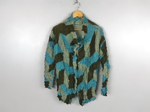 Issey Miyake Designer Buttoned-Up Printed Crinkled