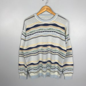 Vintage Coogi-style Multicolor Knit Pullover Sweater Made In Italy Cotton Grandpa Sweater Abstract Ethnic Pattern Size M