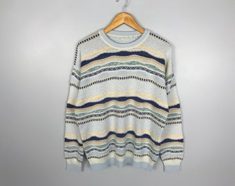 Vintage Coogi-style Multicolor Knit Pullover Sweater Made In Italy Cotton Grandpa Sweater Abstract Ethnic Pattern Size M