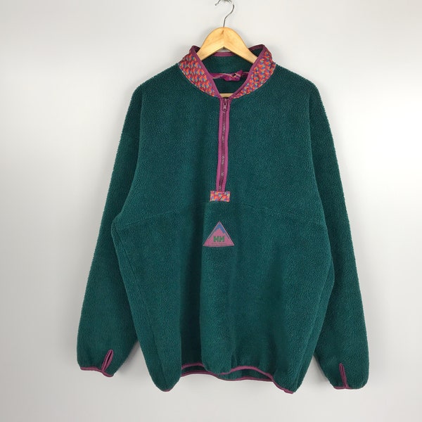 Vintage 90s HELLY HANSEN Multicolor Fleece Pullover Sweater Hiking Outdoor Size L