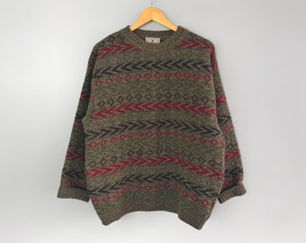 Rare Vintage OLIVER By VALENTINO 100% WOOL Multicolor Knit Grandpa Sweater Made In Italy Size S-M