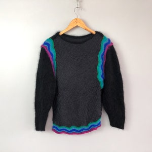 Women&#39;s Vintage Multicolor Oversized Mohair Blend Knit Grandma Sweater Size M