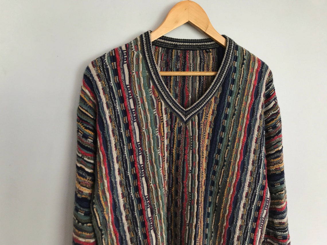 Vintage Multicolor Grandpa Knit Sweater Coogistyle Made In Etsy