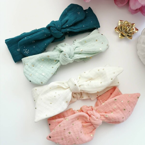 Bandeau noeud / headband bébé fille double gaze de coton