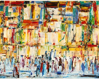 Binyamin Basteker, "Kotel" - Arte del muro de Jerusalén, arte judío, judaica Lienzo