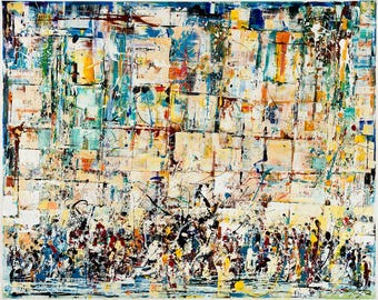 Binyamin Basteker, "Kotel" - Arte del muro de Jerusalén, arte judío, judaica Lienzo