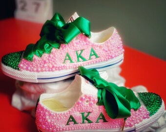 pink and green converse sneakers