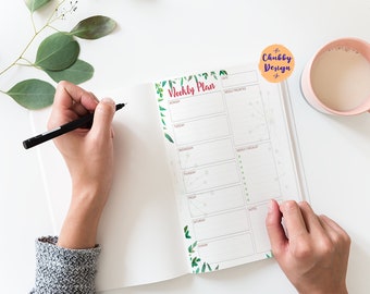 Green Leaf Weekly Planner Printable, Weekly Planner Page, Daily Planner PDF, Weekly Checklist, Printable Planner