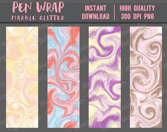 Marble Glitter Pen Wraps Set 2 | For Waterslide or Vinyl PNG file | Pastel Color PNG | Instant download