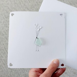 Handmade Thinking of You Sea Glass Bird Card with Sympathy, Get Well Soon - Blank Inside