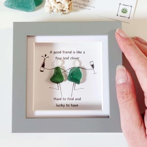 Handmade Sea Glass Friendship Wall Art - Friend Quote Frame for Besties Gift
