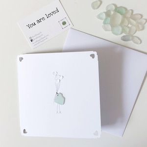 Handgemaakte Thinking of You Sea Glass Bird Card met Sympathy, beterschap - blanco van binnen