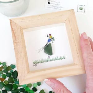 Sea Glass Bird with Flowers Framed Original Art - Meaningful Thank You Gift