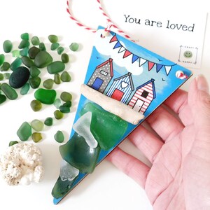 Hand Painted Sea Glass Beach Huts Bunting for Coastal Decor