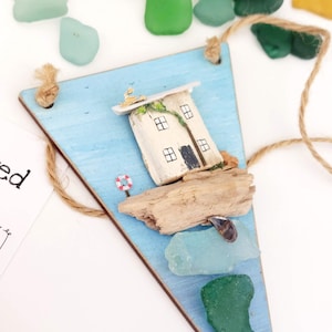 Mini Driftwood Cottage 3D Wall Art - Hand Painted Coastal Decor with Sea Glass and Beach Finds