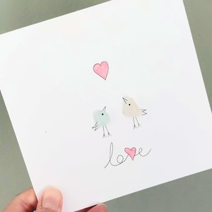 Sea Glass Love Birds Greetings Cards - Wedding, Anniversary, Valentine's Day - Blank Inside