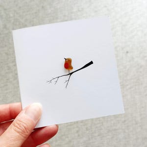 Handgemachte Sea Glass 3D Rotkehlchen Grußkarte - innen blank