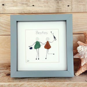Sea Glass Friends Original Desk Art - Unique Sea Glass Gift for Besties, Friendship or Birthday Gift Idea for Her