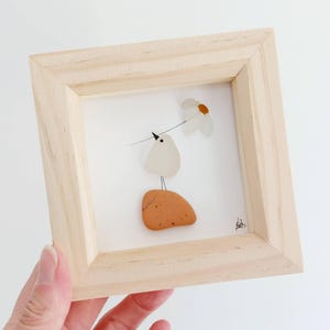 Sea Glass Bird Picture - Framed Original Artwork, Bird with Daisy, Thank You Gift