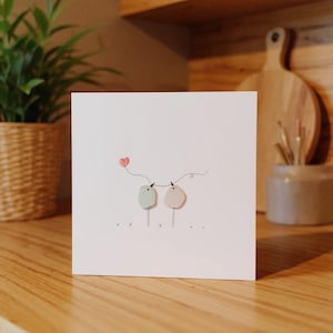 Handmade Sea Glass Birds Heart Card - Engagement Wedding Anniversary Valentine's Greeting