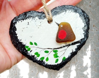 Robin Memorial Gift, Sea Glass Ornament, Bereavement Gift, Sympathy Keepsake, Christmas Memories