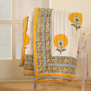 Gelbe Patchwork Patchwork Patchworkdecke: Indische Tagesdecke oder Tagesdecke