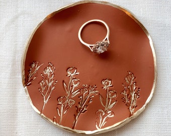 Floral Clay Ring Dish | Handmade | Clay Accessories | Gifts For Her | One Of A Kind | Polymer Clay | Jewelry Dish | Terracotta | Spring