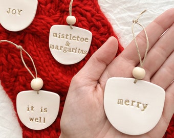 Personalized Clay Christmas Ornaments | Custom Ornaments | Polymer Clay | Minimal | Christmas Decor | Farmhouse Christmas Decor |