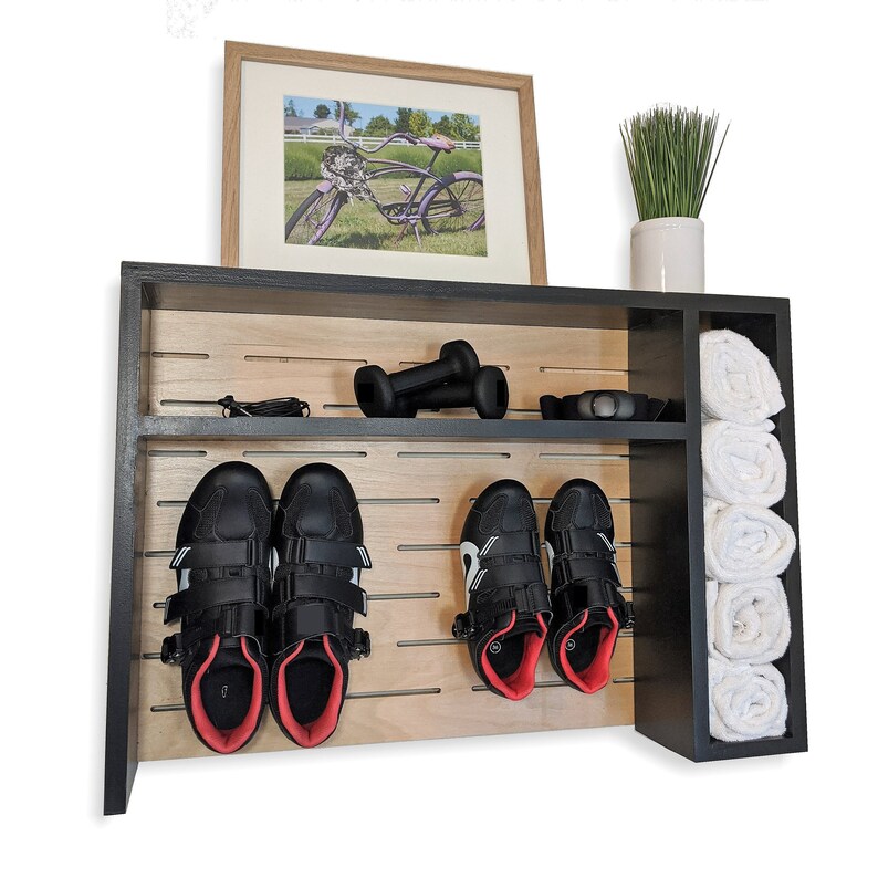 Exercise Bike Shoe Rack w/ Towel and Accessory Storage Etsy