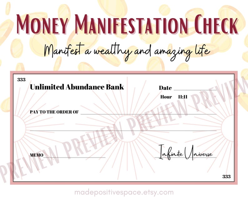 Printable Money Manifesting Check - Law of Attraction - Manifest ...