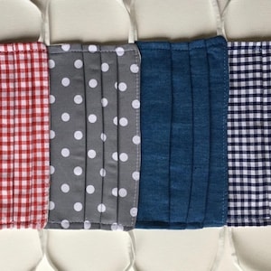 Family pack - 4  face masks, gingham, polkadot, plain,  face coverings, washable, reusable, breathable, UK made, double layer, 100% cotton