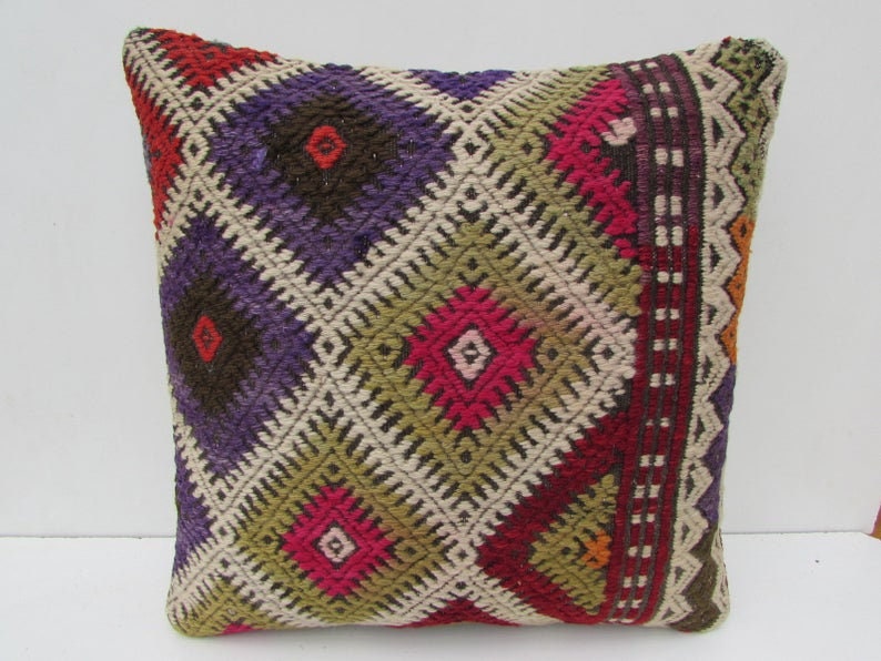 boho pillow organic kilim pillow turkish pillow 16x16 oriental pillow wool pillow turkey pillow bedding pillow