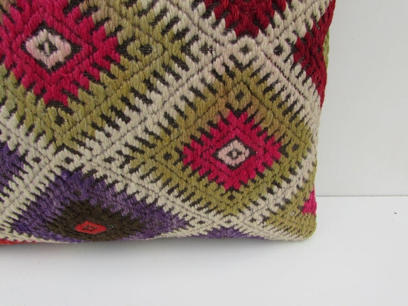 boho pillow organic kilim pillow turkish pillow 16x16 oriental pillow wool pillow turkey pillow bedding pillow