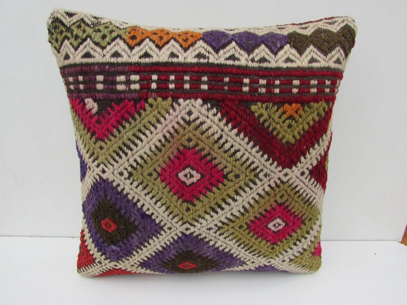 boho pillow organic kilim pillow turkish pillow 16x16 oriental pillow wool pillow turkey pillow bedding pillow