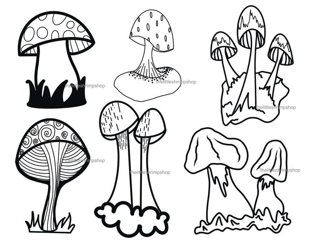 Mushrooms Clip Art No Color - Etsy