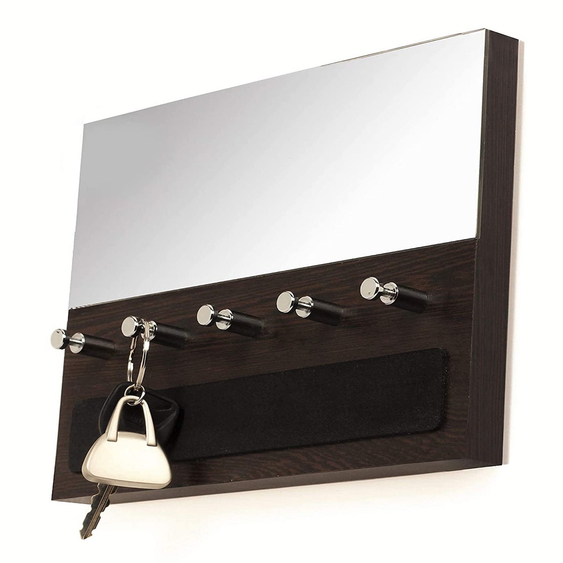 KeyHolder Wooden Mirror Glass Key Holder 5 Hooks Key Hanger Etsy