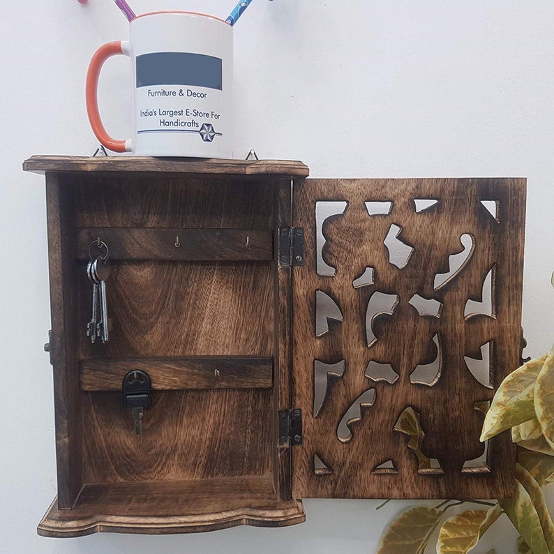 Solid Wood Carved Wall Mount Key Box /KeyHolder Wooden Key Etsy