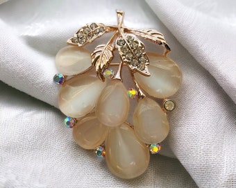 Vintage rose gold rhinestone brooch, aurora borealis pin, vintage jewelry brooch, birthday gift for her,