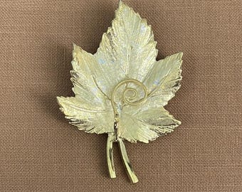 Vintage 1950s BSK Gold Leaf Brooch, Mid-Century Jewelry