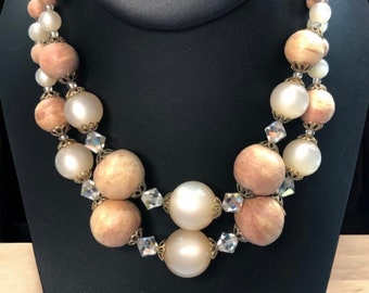 1950s pearl beaded necklace, vintage large bead necklace, 1950s vintage jewelry, birthday gift for her, vintage jewelry for women