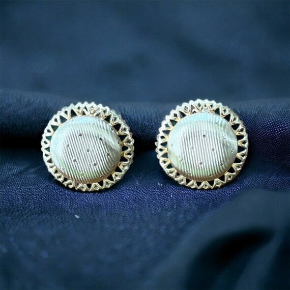 Vintage Coro gold earrings, mid century round ear… - image 3