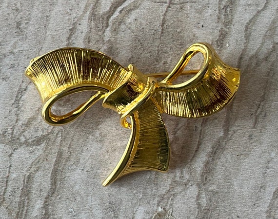 Vintage Laura Gayle brooch, 1990’s gold bow brooc… - image 8