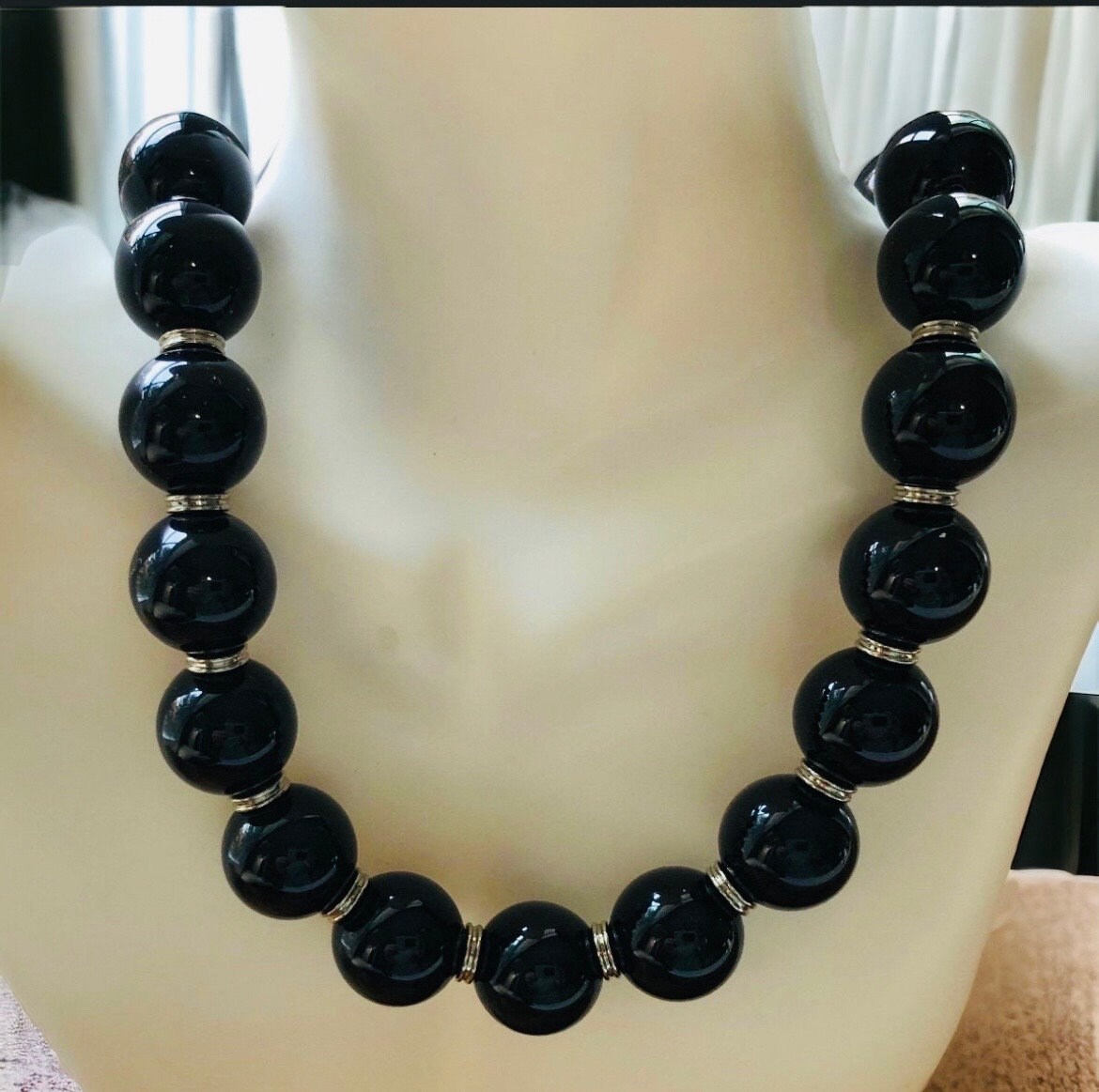 良質  Vintage Black Beaded Necklace, 1960s Beaded Necklace, Mid その他
